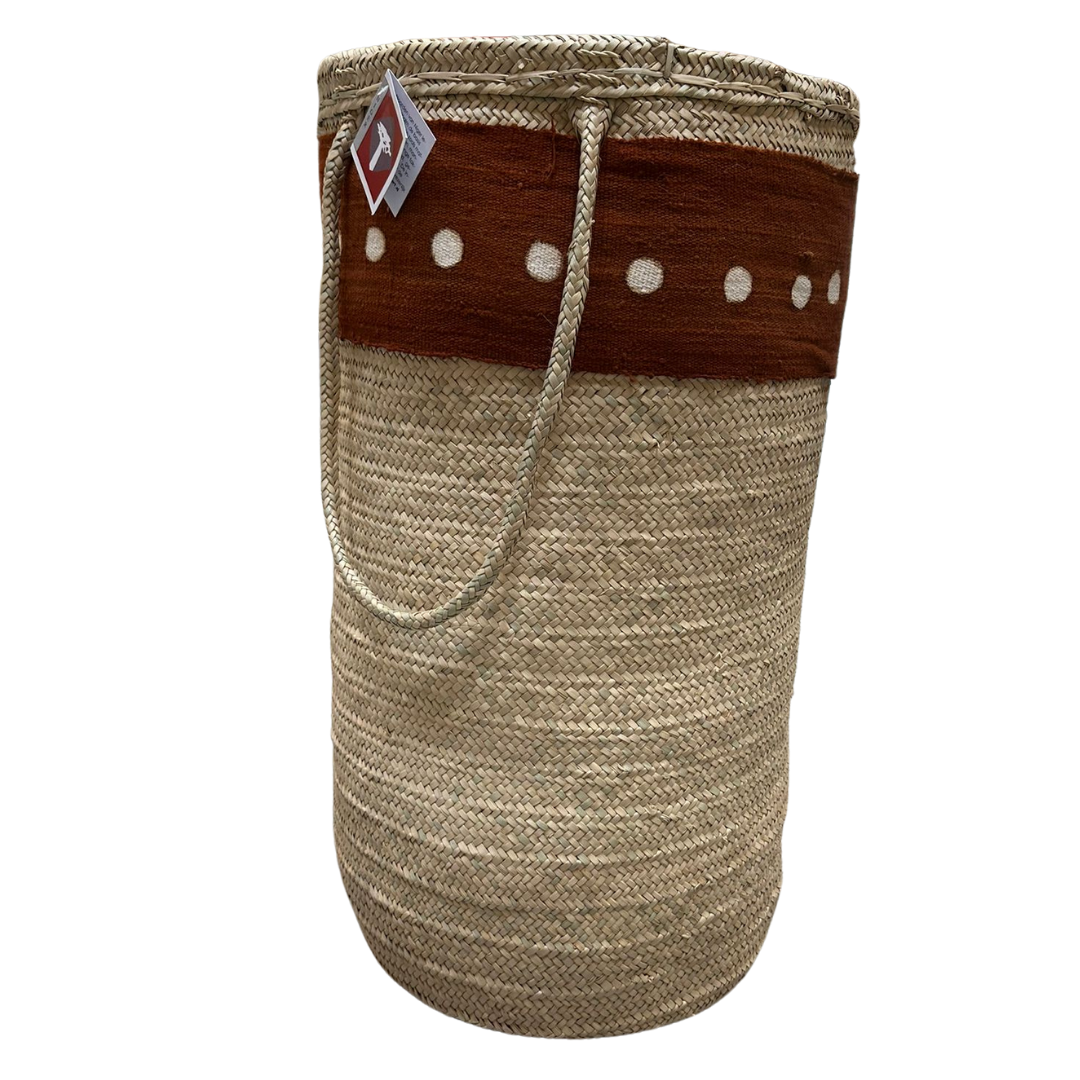 Aufbewahrungskorb aus Palmblättern mit Bogolanstreifen (70 cm)