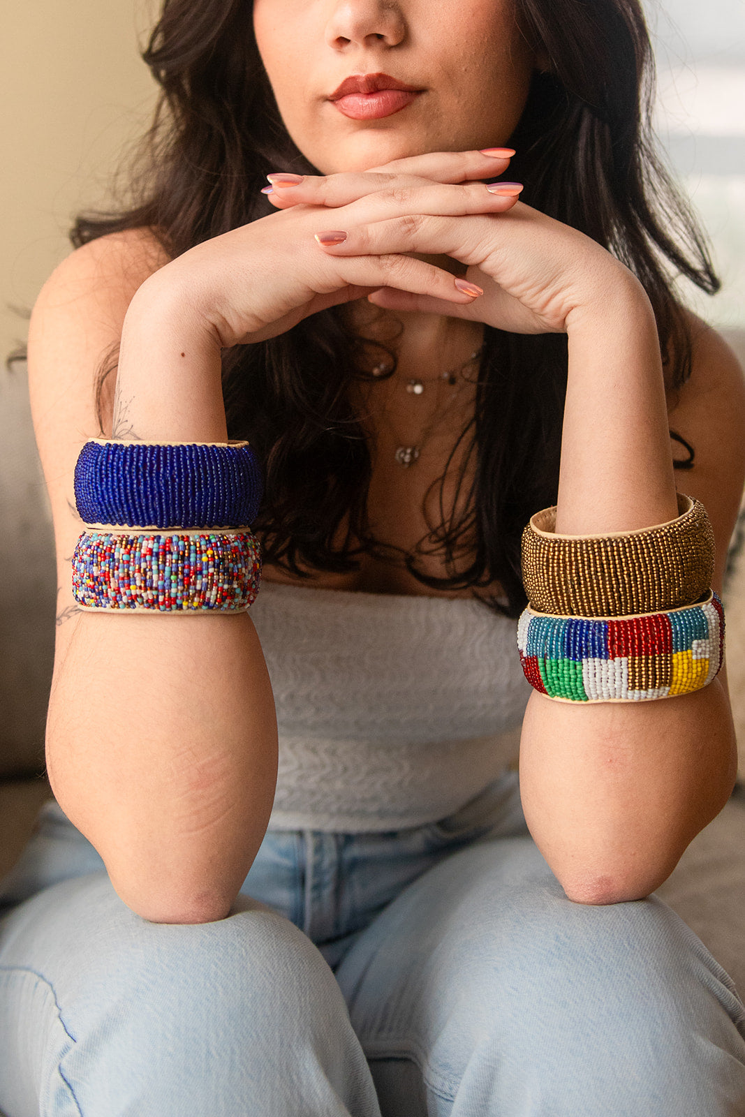 Armbandperlen - Rot mit Blau