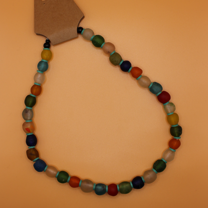 Necklace made of recycled glass beads