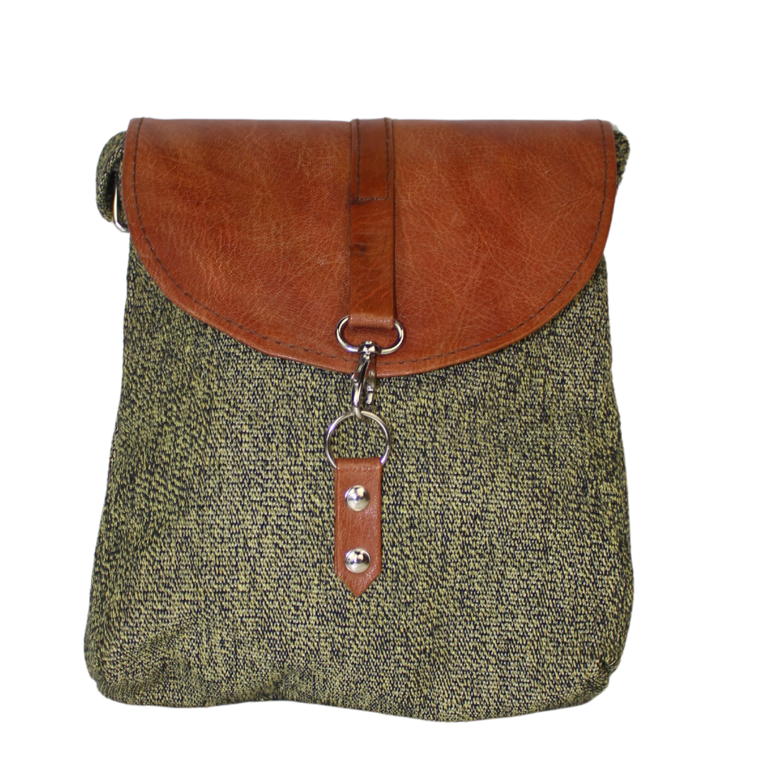 Shoulder bag fabric with ecologically tanned leather - Green