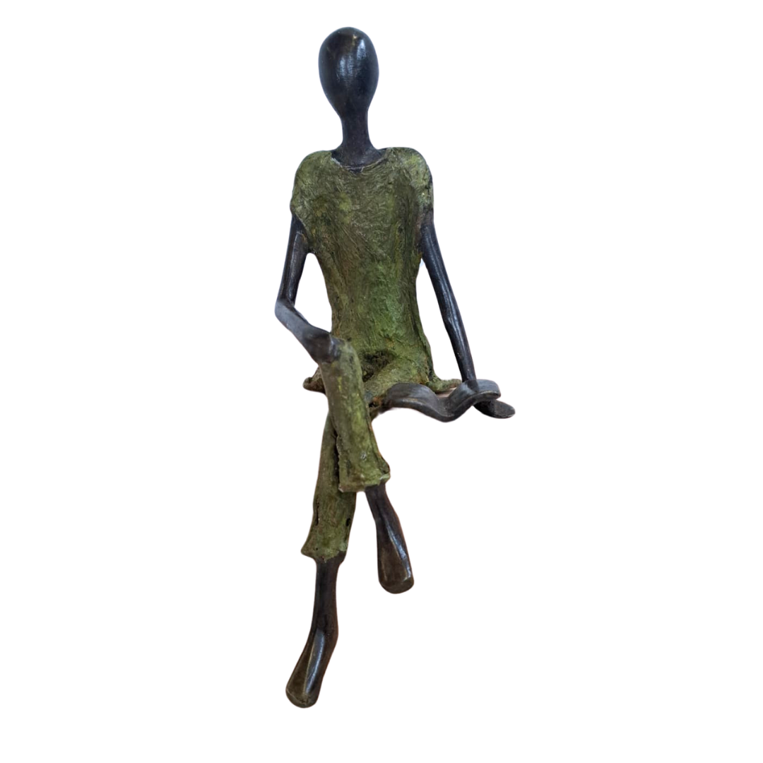 Brons beeldje - Vaderdag groen met boek