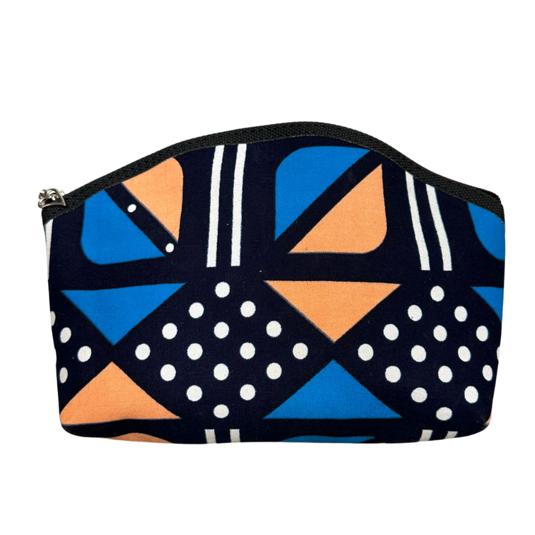 Fabric cosmetic bag - Apricot with blue
