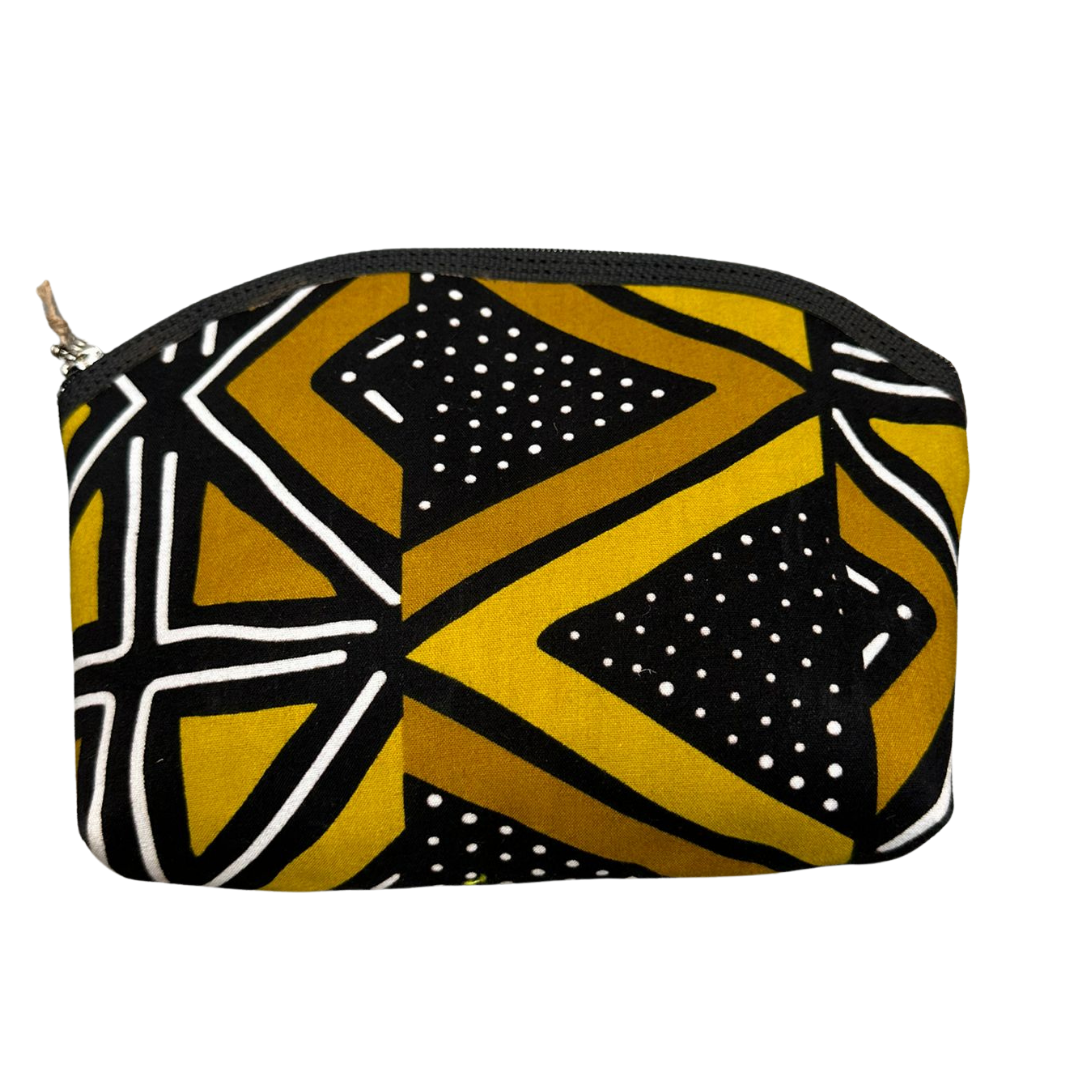 Fabric cosmetic bag - gold with black/white