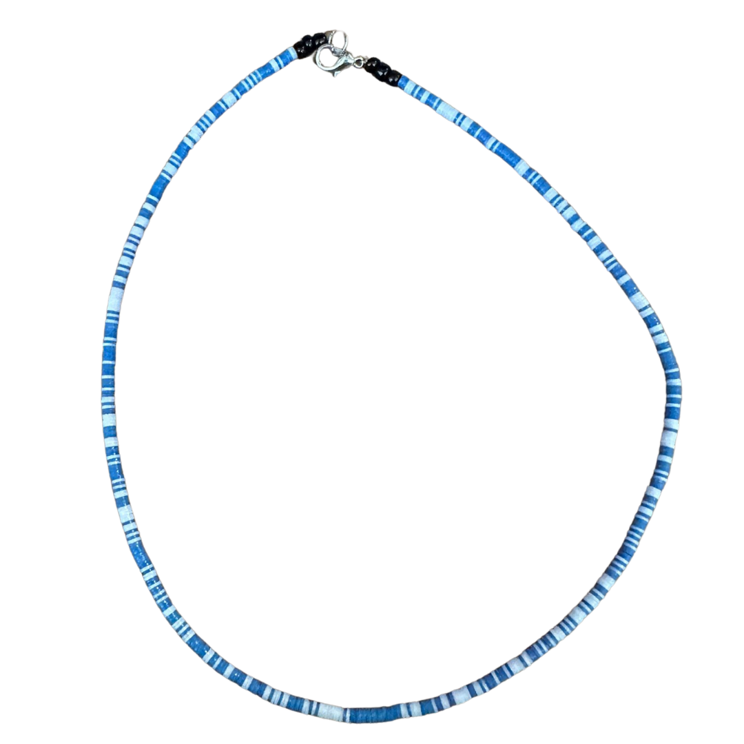 Bakelit-Halskette - blau/weiß