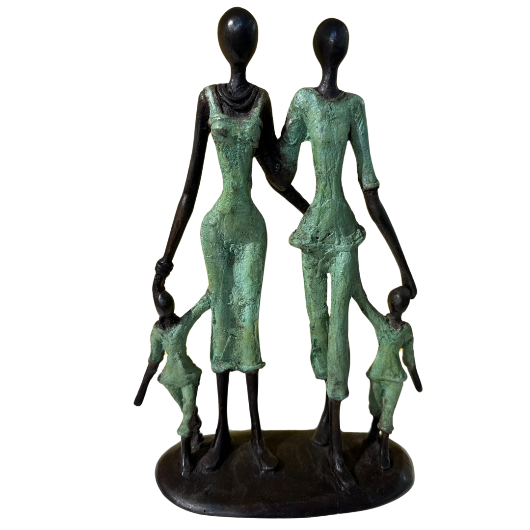 Bronzestatue - Familie mit 2 Kindern