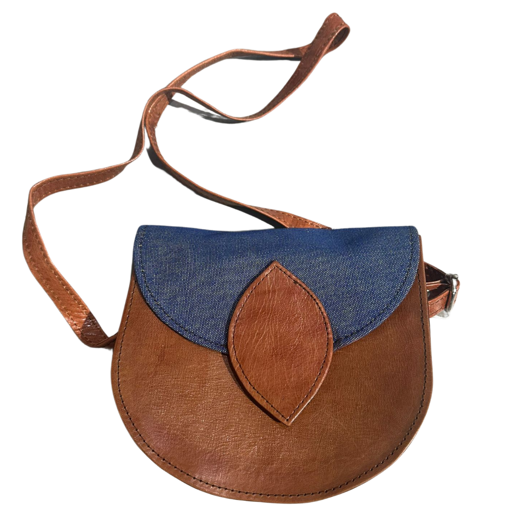 Tas met bladsluiting / Bruin met Blauw (rond)