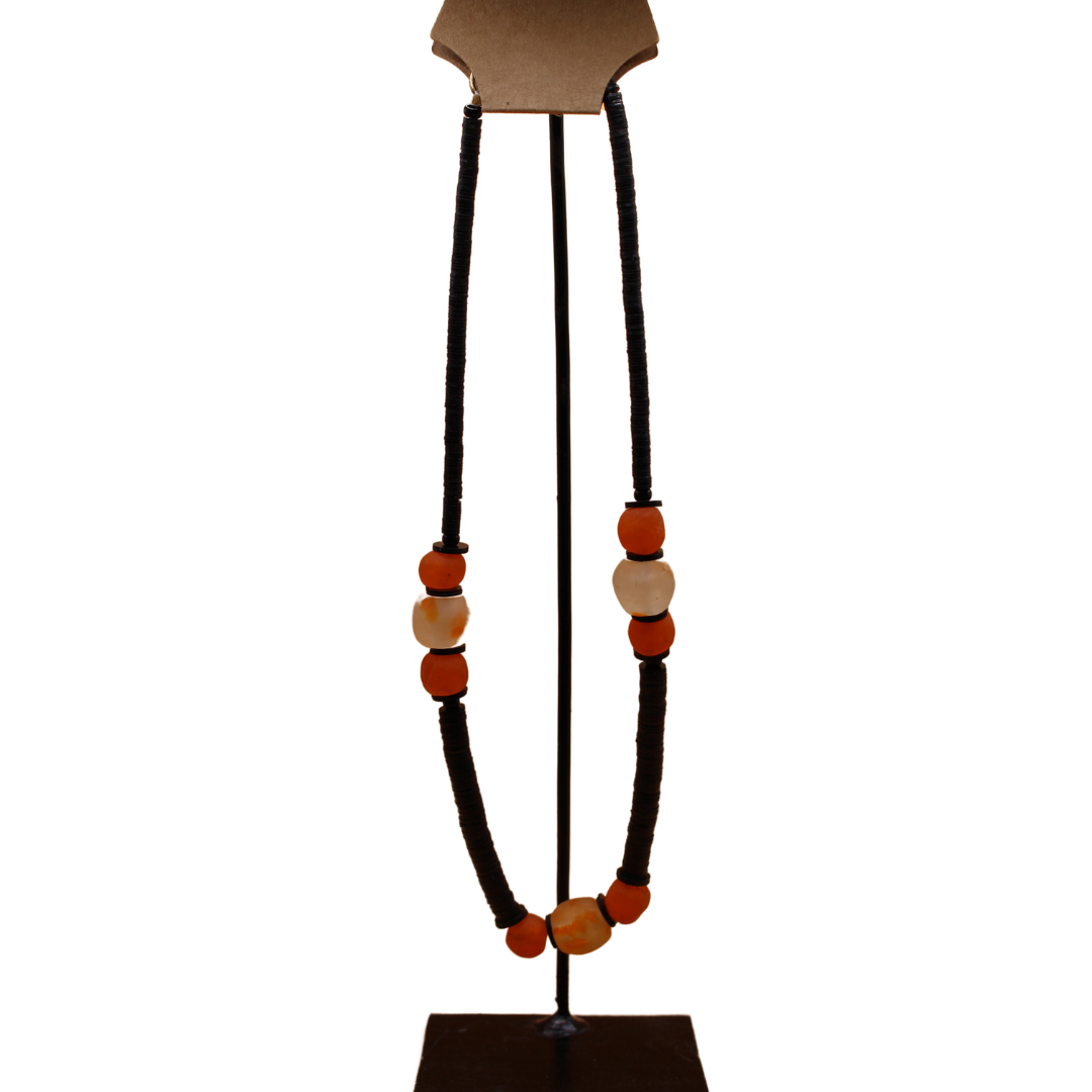 Halskette aus Baquelit-Scheiben und recyceltem Glas – Orange