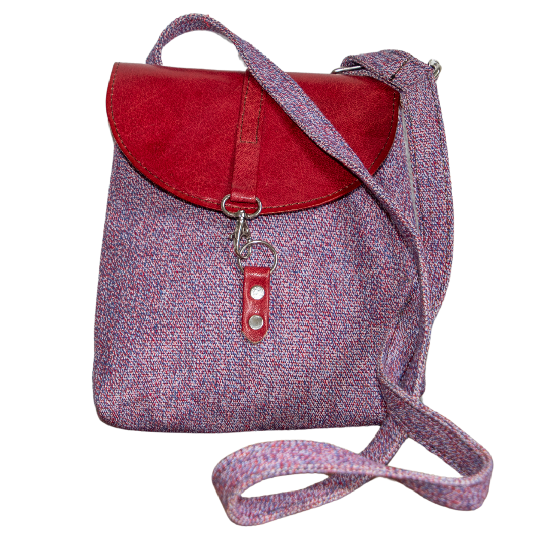 Shoulder bag fabric with ecologically tanned leather - Red