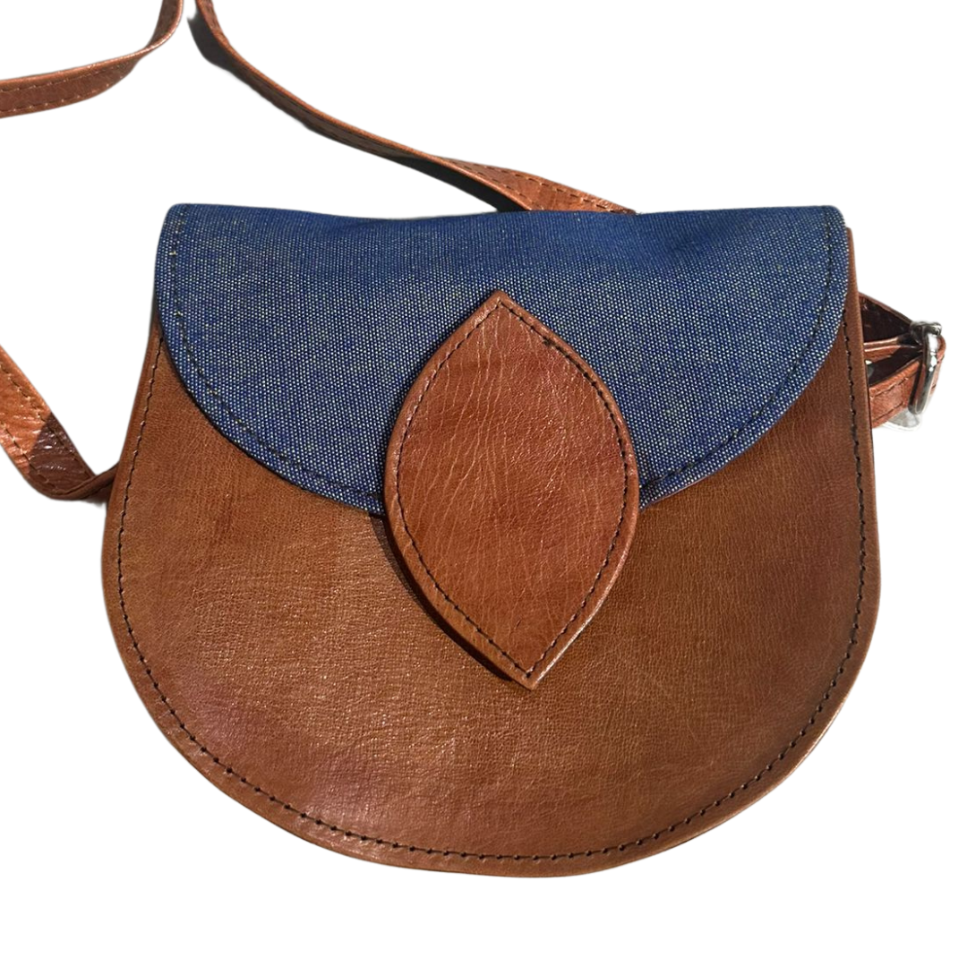 Tas met bladsluiting / Bruin met Blauw (rond)